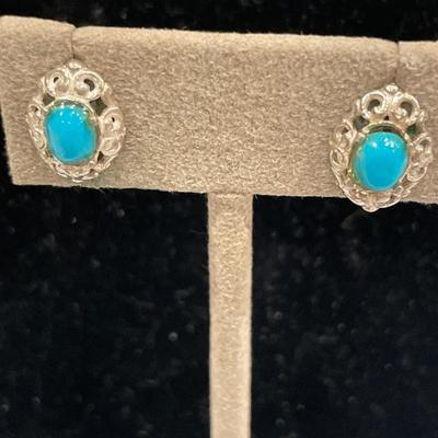 Dainty turquoise and sterling ring and post earrings