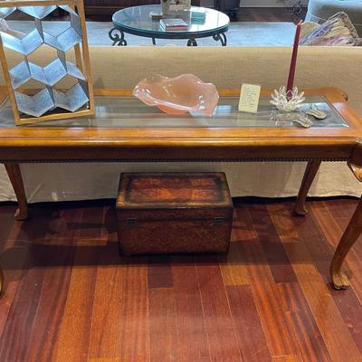 Vintage Drexel Heritage Oak and Glass Sofa Table
