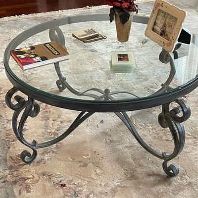 Vintage French Style Wrought Iron and Glass Coffee Table