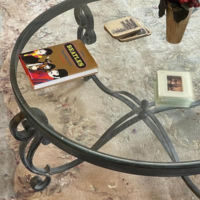 Vintage French Style Wrought Iron and Glass Coffee Table