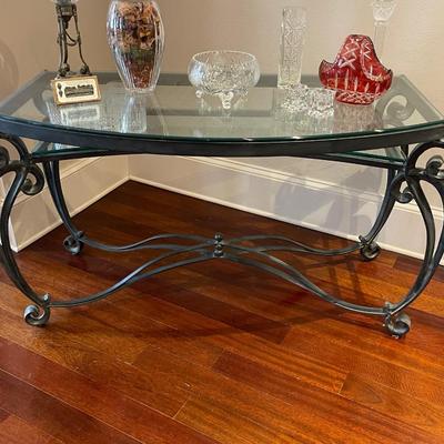 Vintage French Style Wrought Iron and Glass Sofa Table