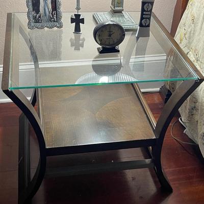 Vintage Glass and Wood End Table