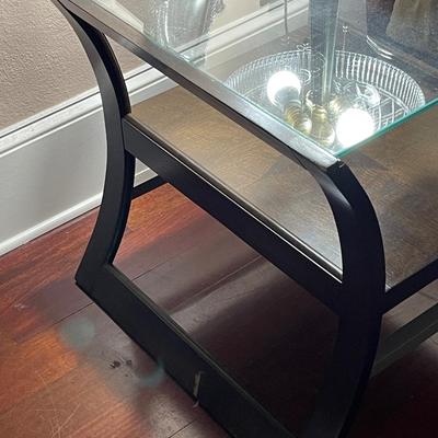 Vintage Glass and Wood End Table