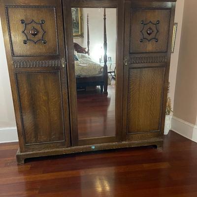 Antique English Armoire with Mirrored Center