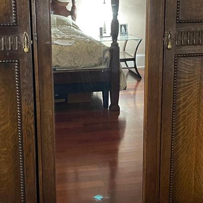 Antique English Armoire with Mirrored Center