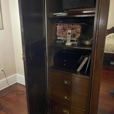 Antique English Armoire with Mirrored Center