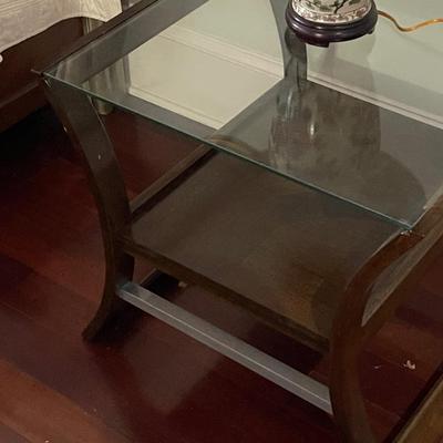 Vintage Glass and Wood End Table