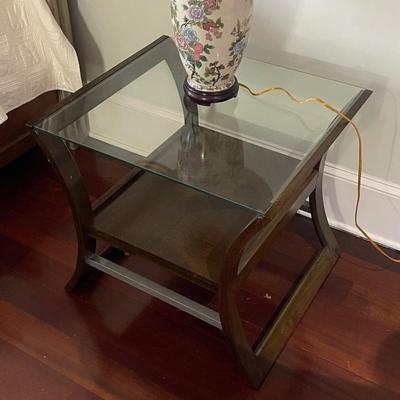 Vintage Glass and Wood End Table
