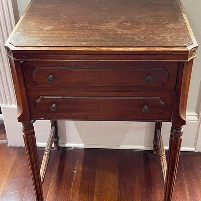 Vintage 1940's Antique White Sewing Machine with Table and Bench