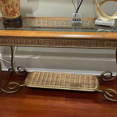 Gorgeous Vintage Rattan and Metal Console Table