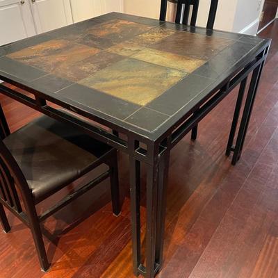 Vintage Slate Top Bistro Table with Two Chairs
