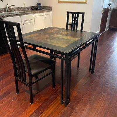 Vintage Slate Top Bistro Table with Two Chairs