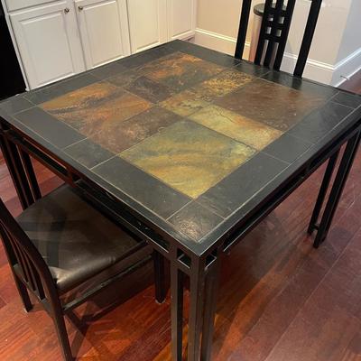 Vintage Slate Top Bistro Table with Two Chairs