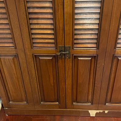 1960's Solid Wood Folding Door Cabinet