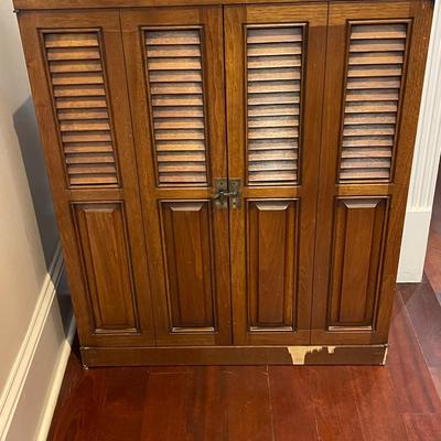 1960's Solid Wood Folding Door Cabinet