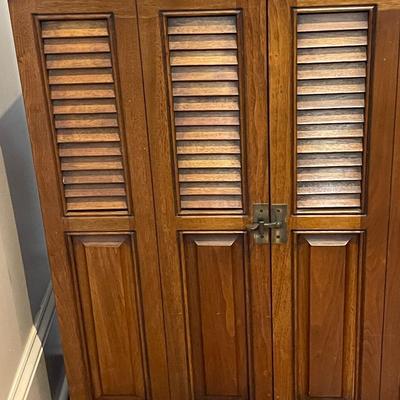 1960's Solid Wood Folding Door Cabinet