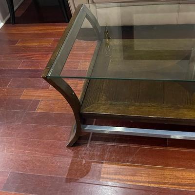Vintage Bridge Glass and Wood Coffee Table