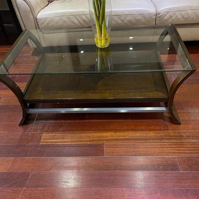 Vintage Bridge Glass and Wood Coffee Table