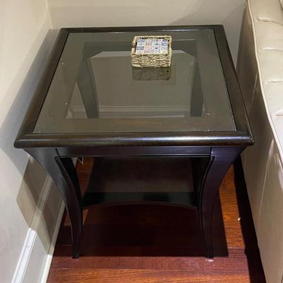 Wood and Glass End Table with Bottom Shelf