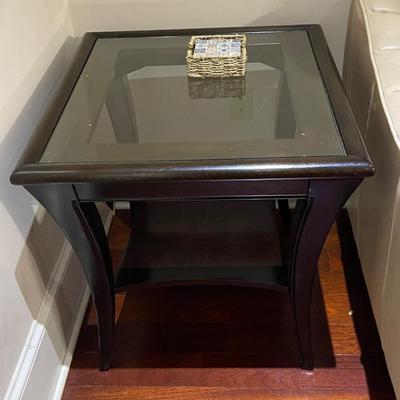 Wood and Glass End Table with Bottom Shelf