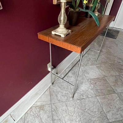 Vintage Wood and Metal Foyer Table