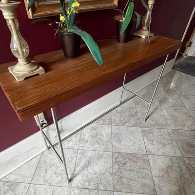 Vintage Wood and Metal Foyer Table