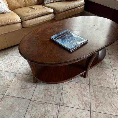 Vintage Solid Wood Oval Coffee Table with Bottom Shelf