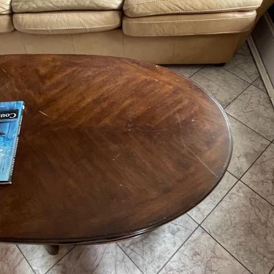 Vintage Solid Wood Oval Coffee Table with Bottom Shelf
