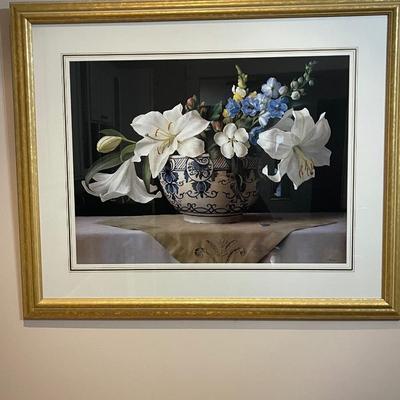 Ken Marlow Framed "Lilies in Delft" Lithograph