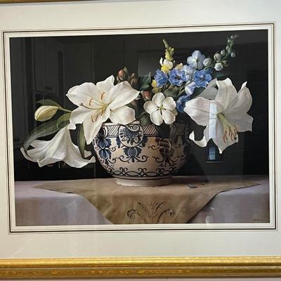 Ken Marlow Framed "Lilies in Delft" Lithograph