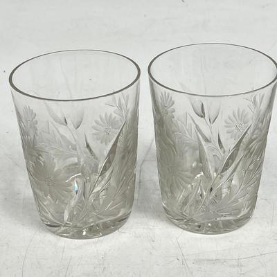 Vintage cut Crystal Glass Tumblers, flower pattern old-fashioned glasses, glass lot 2