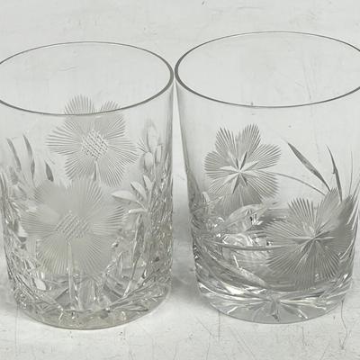 Vintage Cut Crystal Glass Tumblers, whirling flower pattern old-fashioned glasses glass lot 3
