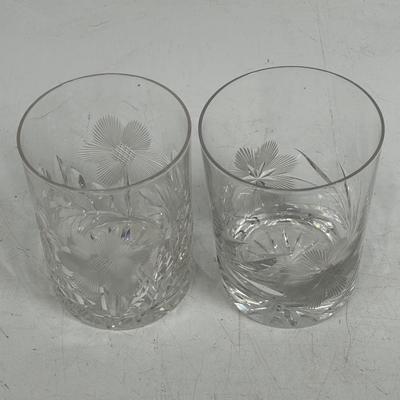 Vintage Cut Crystal Glass Tumblers, whirling flower pattern old-fashioned glasses glass lot 3