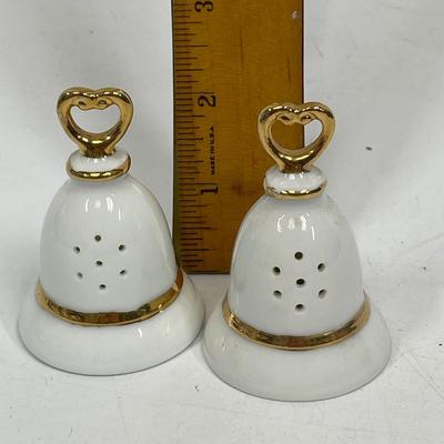 Porcelain Bell Salt & Pepper White with Heart Shaped Bell