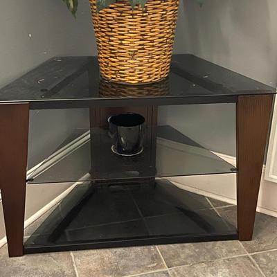Corner Glass and Wood Insignia TV Stand