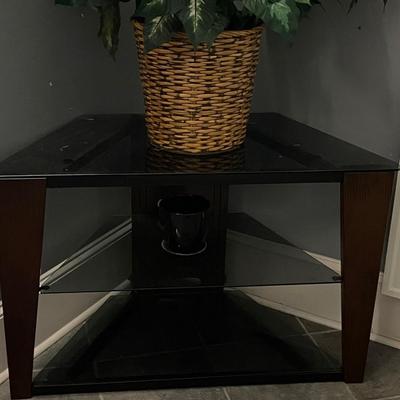 Corner Glass and Wood Insignia TV Stand