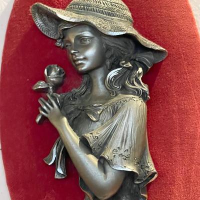 1960's Portrait of a Woman in Pewter on a Velvet Frame