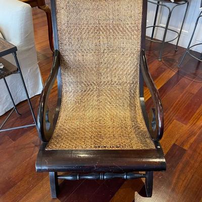 1990's Rattan Scroll Arm Plantation Chair