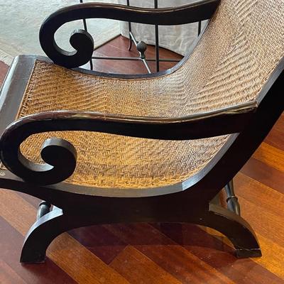 1990's Rattan Scroll Arm Plantation Chair