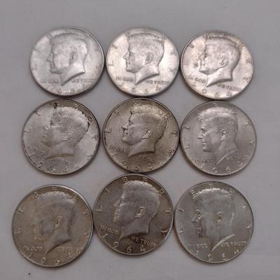 Set of Eight 1964 Silver Kennedy Half-Dollars Circulated #264