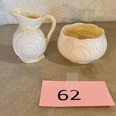 Belleek Nautilus cream & sugar
