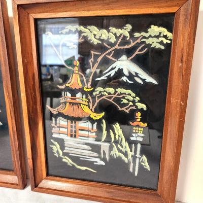 Lot #65 Pair Vintage Paintings on Velvet - Mid Century