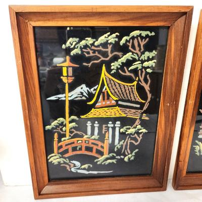 Lot #65 Pair Vintage Paintings on Velvet - Mid Century