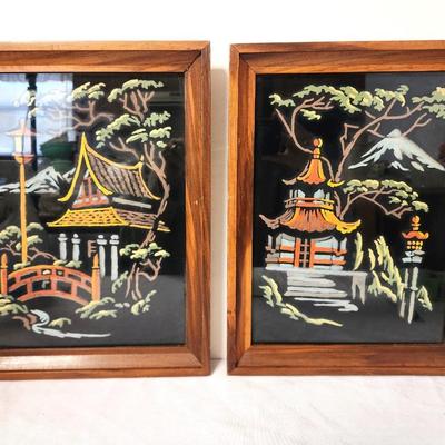 Lot #65 Pair Vintage Paintings on Velvet - Mid Century
