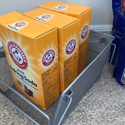 Misc. Arm & Hammer, Aveeno Bath, Dr. Teals Epsom Salt, Metal Basket, many unopened