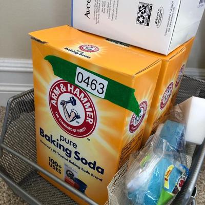 Misc. Arm & Hammer, Aveeno Bath, Dr. Teals Epsom Salt, Metal Basket, many unopened