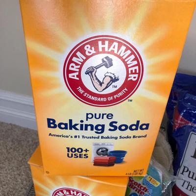 Misc. Arm & Hammer, Aveeno Bath, Dr. Teals Epsom Salt, Metal Basket, many unopened