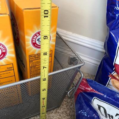 Misc. Arm & Hammer, Aveeno Bath, Dr. Teals Epsom Salt, Metal Basket, many unopened