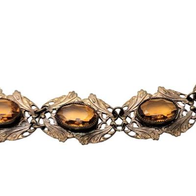 Lot #68D Vintage Bracelet, ca. 1930 - Brass Findings, Citrine colored stones