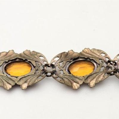 Lot #68D Vintage Bracelet, ca. 1930 - Brass Findings, Citrine colored stones